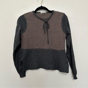Rosso35 Genova womens loop knit bow tie neck pullover colorblock wool sweater 44